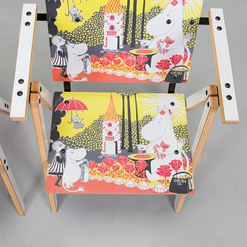 Yrjö Kukkapuro, Children's furniture, two 'Moomin S chairs'  and a table collaboration with Modeo and Moomin Characters.