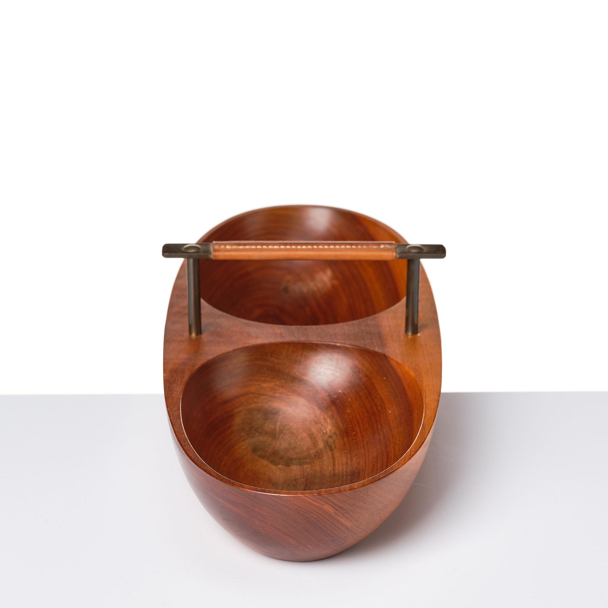 Carl II Auböck, a mahogany nut bowl and a  nutcracker, Carl Auböck workshops, Vienna Austria, probably 1950's.