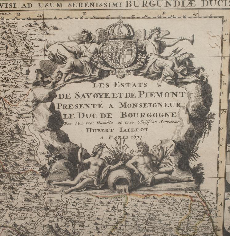 KARTA, HUBERT JAILLOT, kolorerad, Paris 1694. "De Savoye et de Piemont".