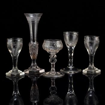 GLAS,  5 stycken, 17-/1800-tal,