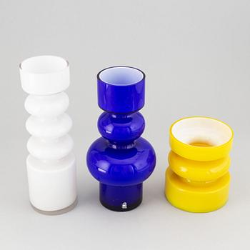 PO Ström, three glass vases, Alsterfors glasbruk ca 1970.