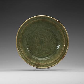 1279. A large celadon charger, presumably southeast asia, 17th Century.