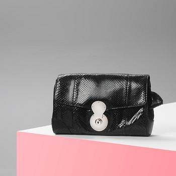 CLUTCH, Ralph Laurent, a black snakeskin embossed shoulder bag / clutch bag, Ralph Lauren.