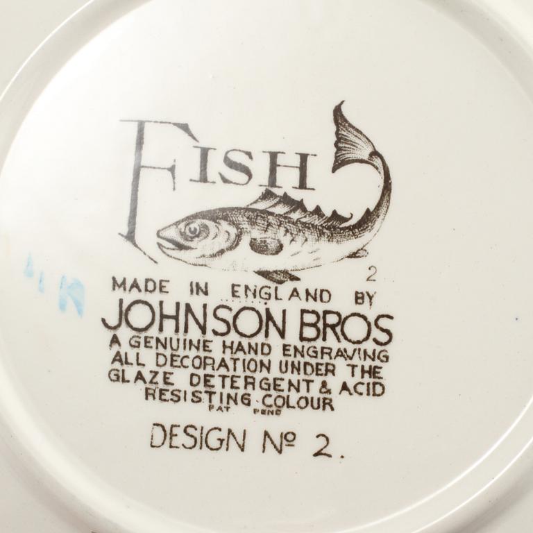 SERVISDELAR, 11 delar, flintgods, "Fish", Johnson Bros, England, omkring 1900-talets mitt.