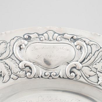 A Swedish silver Baroque style dish, mark of GAB, Stockholm 1936.