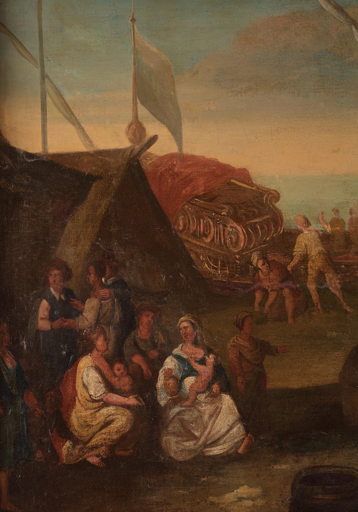 Hendrik van Minderhout, follower of, Harbor scene with oriental merchants.