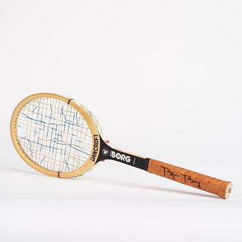 Tennis racket, Bancroft. Specially made wooden racket. Signed Björn Borg.
