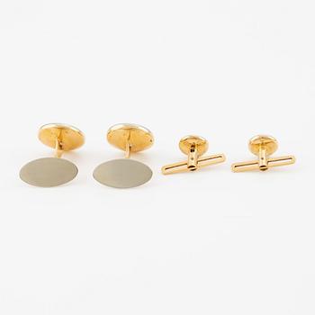 Cufflinks and shirt buttons, 18K gold with mother-of-pearl and small brilliant-cut diamonds.