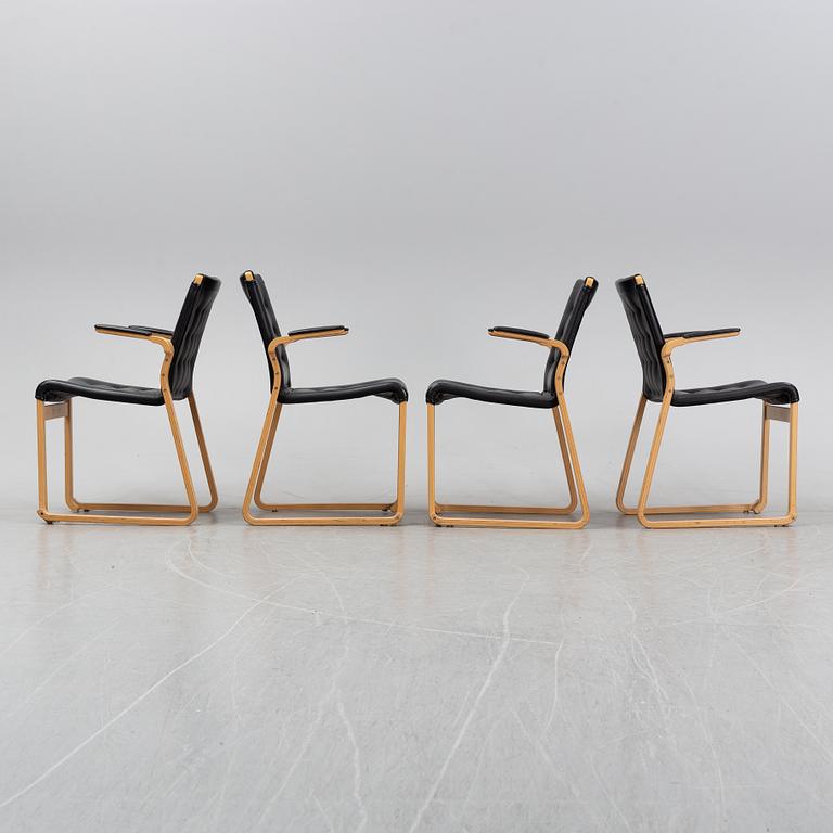 Bruno Mathsson, a set of four arm chairs, "Minette"/"Mi 423". Mathsson International AB, 1970s.