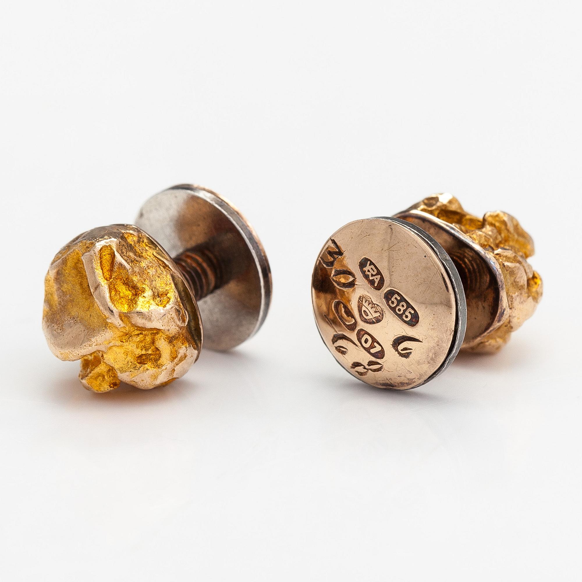 Björn Weckström, frackknappar, "Nugget", 14K guld och silver. Pekka Anttila, Kruunu Koru 1967.