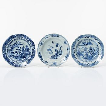Nine blue and white porcelain plates, China, Qianlong (1736-95).