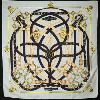 SCARVES, 2 st, siden, "Etriers" och "Cavaldour", Hermès, 1900-talets andra hälft.
