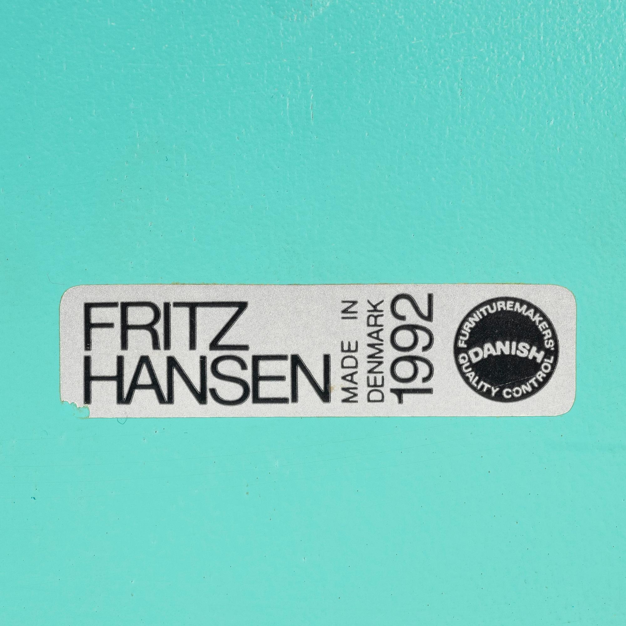 Arne Jacobsen, four 'Ant' chairs, Fritz Hansen, Denmark, 1992-97.