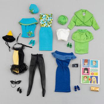 Kläduppsättningar, Barbie, 4 st, bl a "Fashion Editor 1637" & "Theatre Date 959", Mattel, 1960-tal.