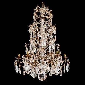 106. A presumably Italian Baroque and Baroque-style rock crystal and cut-glass six-branch chandelier, 18th century and later.