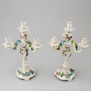 A PAIR OF DRESDEN PORCELAIN CANDELABRA, MID 20TH CENTURY.