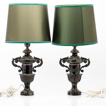 Table lamps, a pair, silver plate, second half of the 20th century.