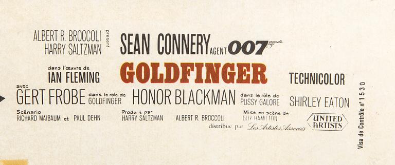 A Belgian movie poster James Bond  "Goldfinger" 1964/65.