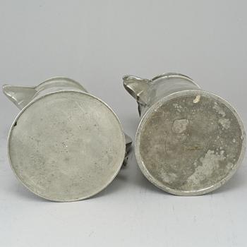 Two pewter tankards, one by Carl Petter Eckerström, Västerås 1833.