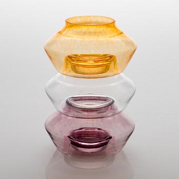 ALEKSI PUUSTINEN, A three-piece glass candleholder, signed.