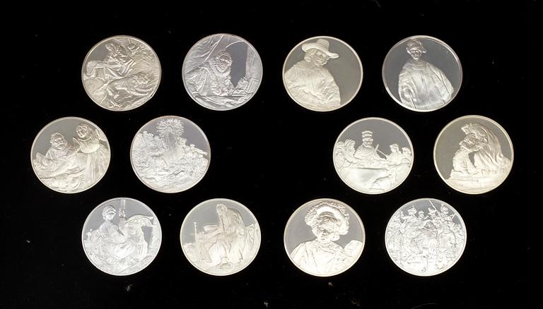 MEDALJER, 50 st, sterlingsilver, "Rembrandt i silver", Franklin Mint AB, 1970-tal.