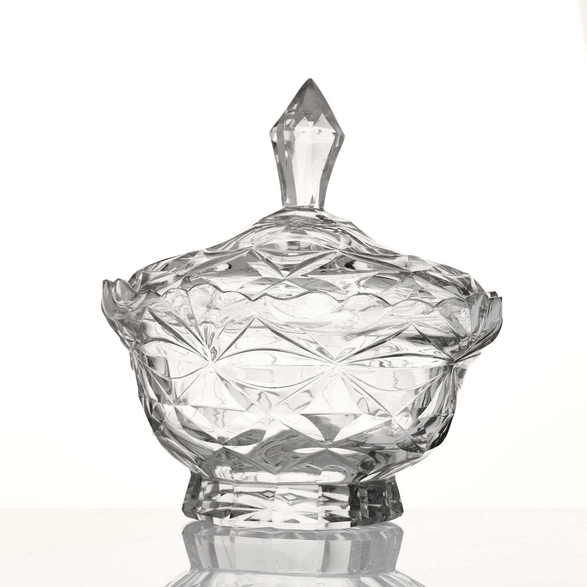 Skål med lock och fat, glas. Anglo-irisk, 1800.