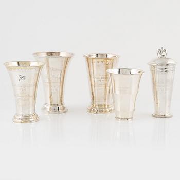 Five Swedish Silver Beakers, 1897-1955.
