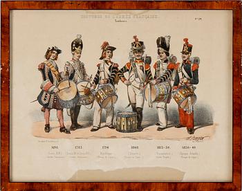 LITOGRAFISKA UNIFORMPLANSCHER, 8 st, Costumes de l'armée Française, 1800-talets slut.