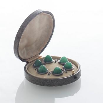 KNAPPAR, 6 st, silver med cabochonslipade aventurinkvarts.