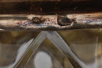 SALTKAR, ett par samt SENAPSKANNA, silver, glas, nyrokoko, Frankrike, 1800-tal.