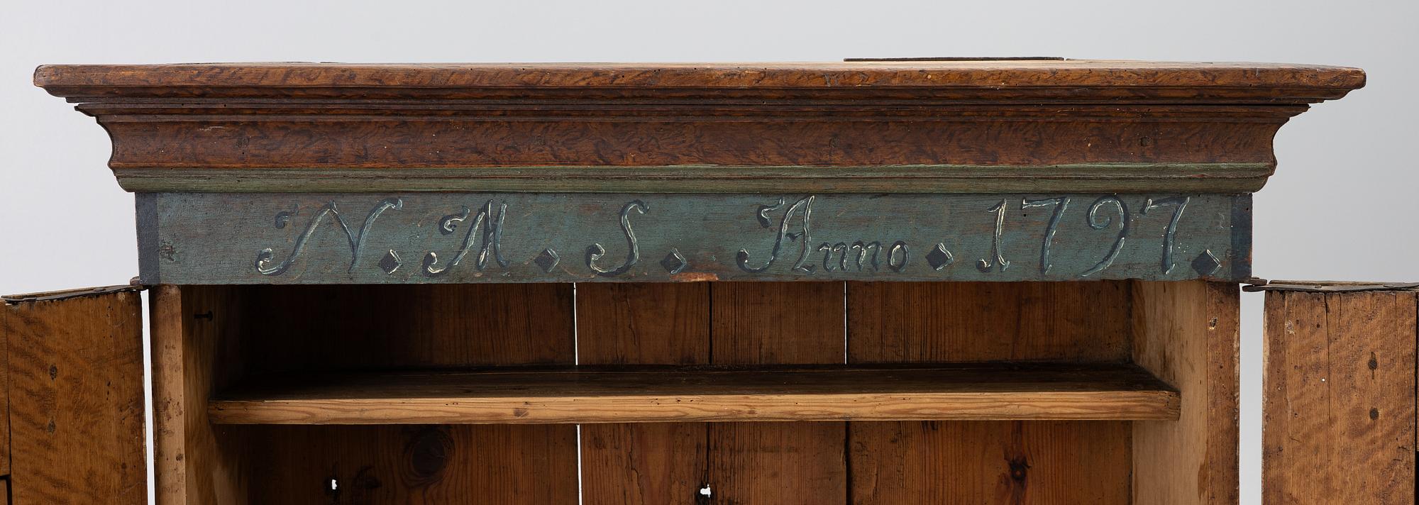 A Swedish painted cabinet,  marked 1797.