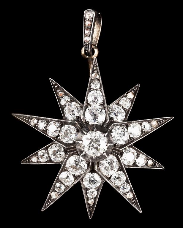 An old cut diamond star pendant, Wienna 1880's.