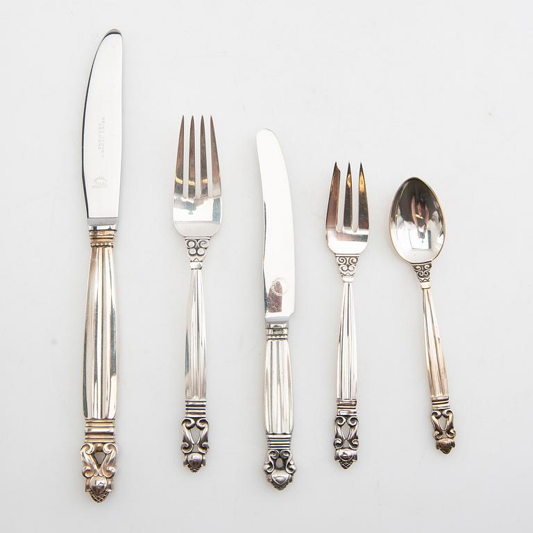 Johan Rohde, bestick 50 dlr "Konge/Achorn" sterlingsilver för Georg Jensen efter 1945.