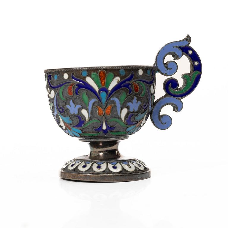 Supkoppar, 5 st, silver och cloisonne, St Petersburg, Ryssland, efter 1882.