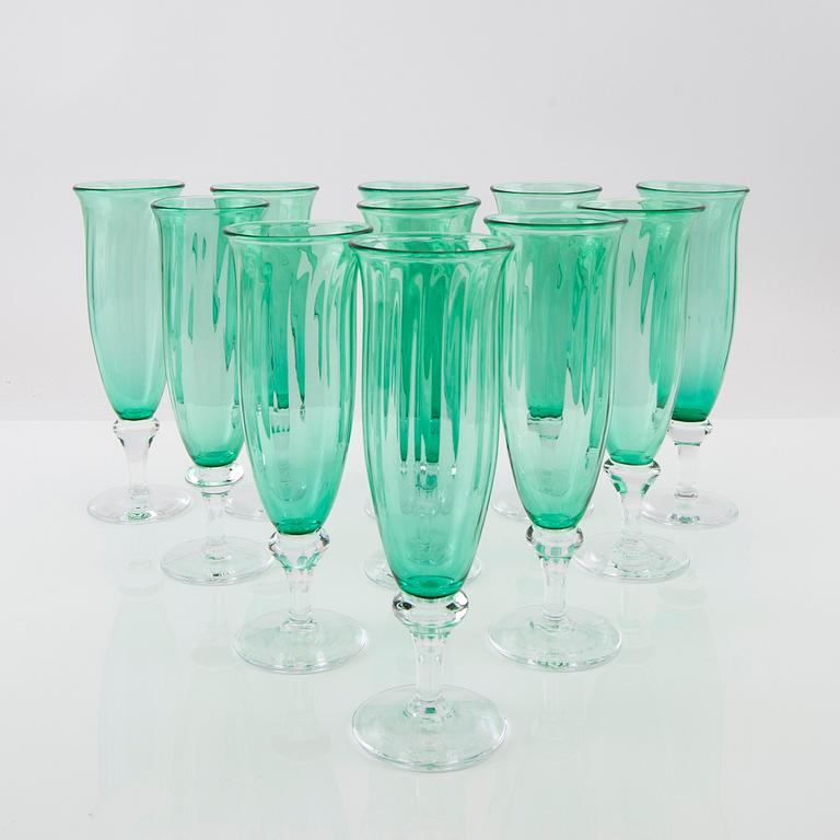 Wilke Adolfsson, champagneglas 11 st glas, Wilkes Studioglas Orrefors 1988.