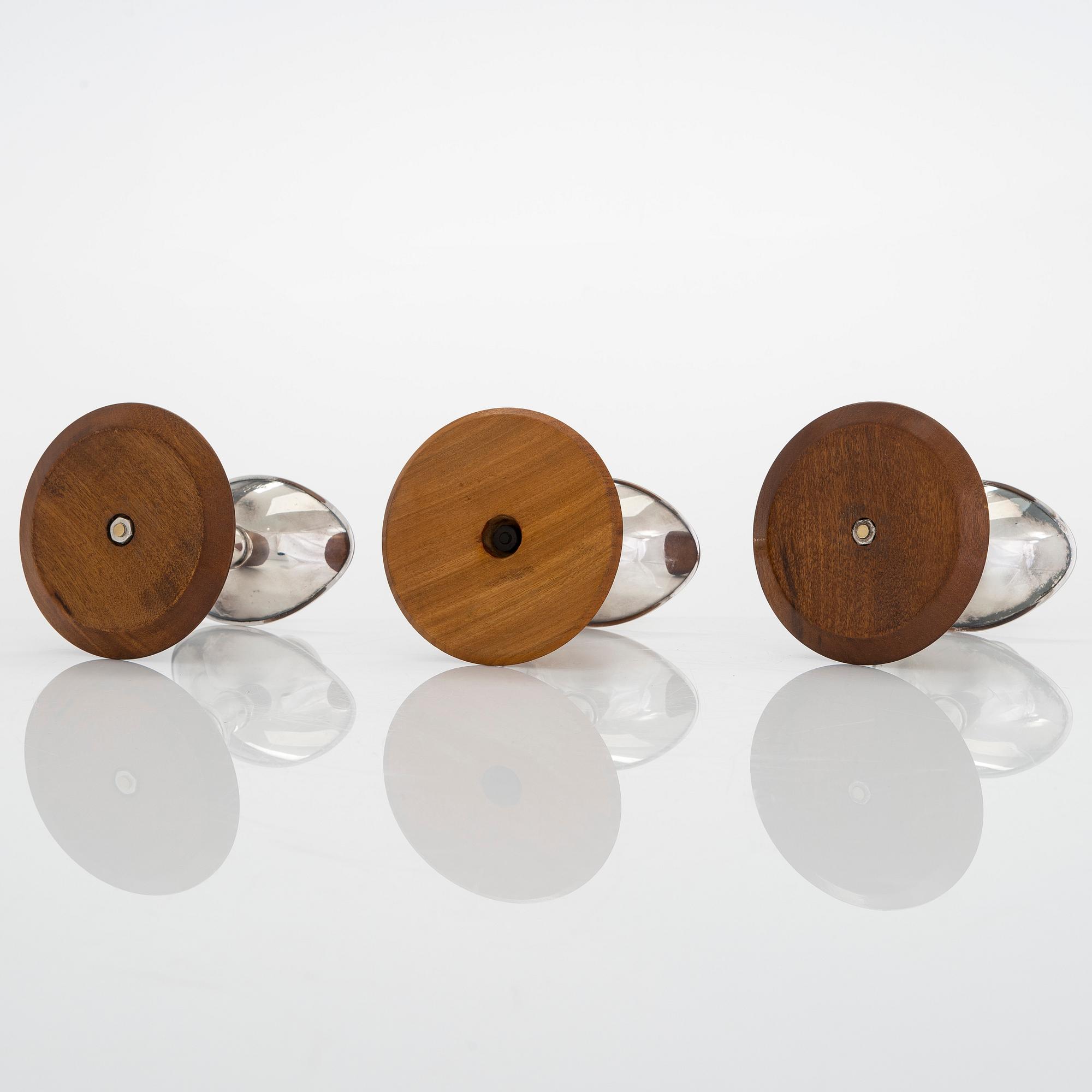 Anna-Greta Eker, Three silver and mahogany candlesticks, Auran Kultaseppä, Turku 1965 and 67.