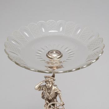 A first half of the 20th century glass bowl on metal stand.