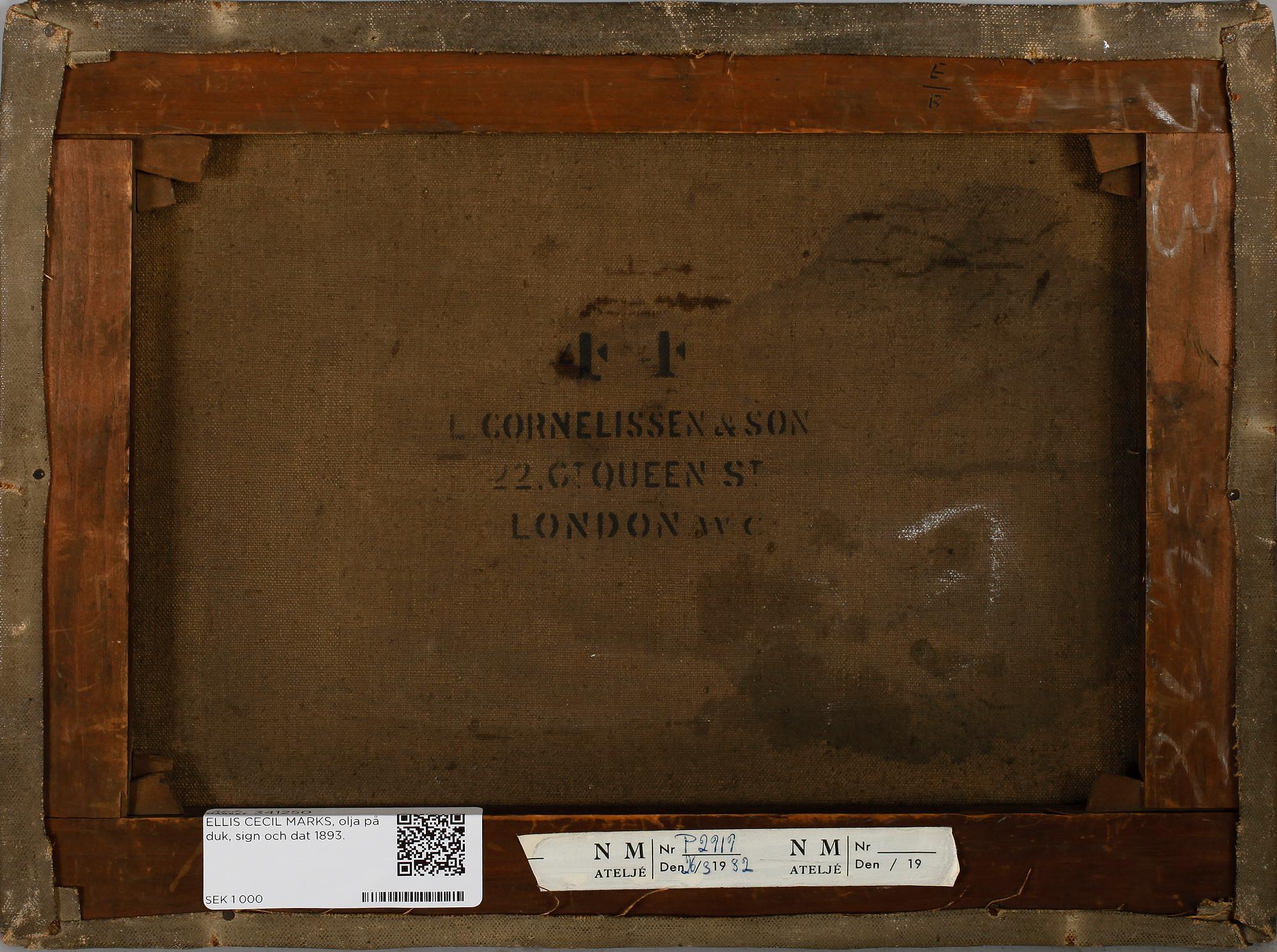 ELLIS CECIL MARKS, olja på duk, sign och dat 1893.