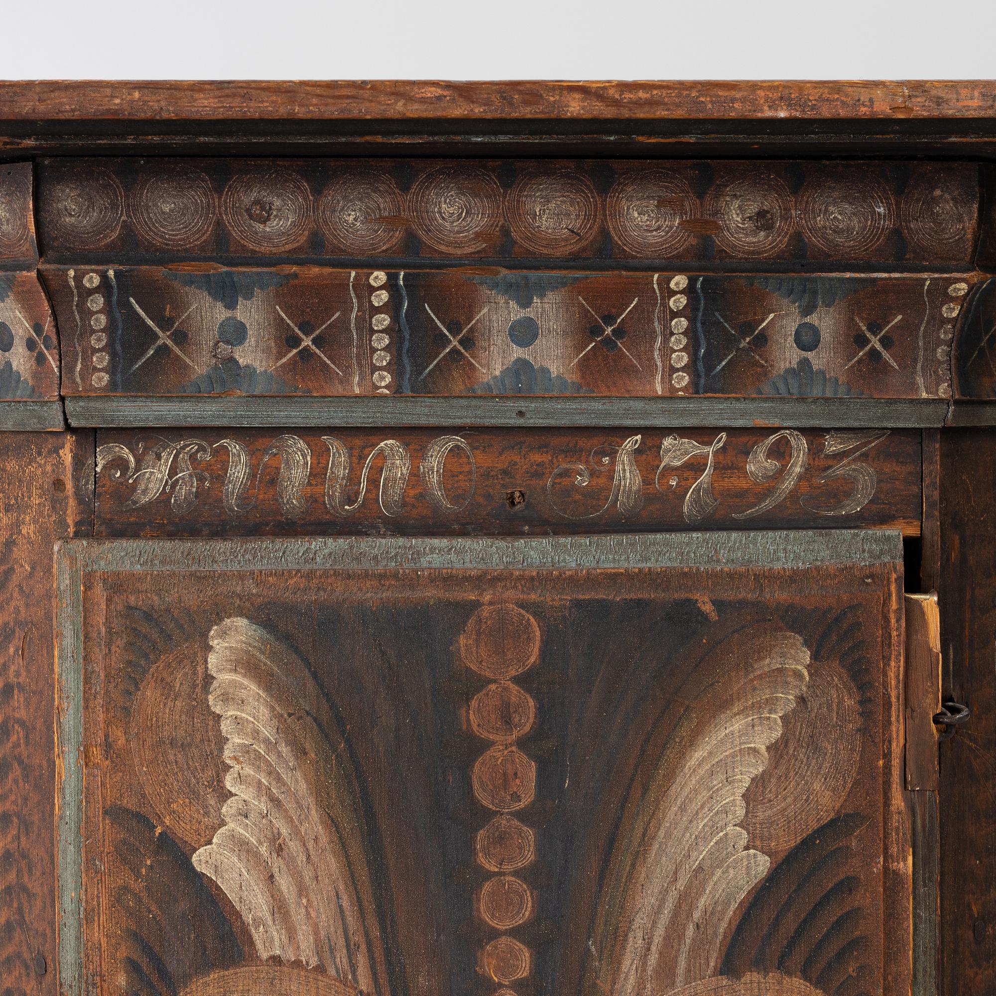 Corner cabinet, folk art, dated 1795.