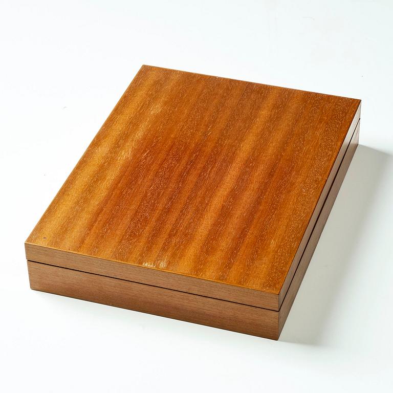 Berndt Friberg, a teak casket with 24 stoneware miniatures, Gustavsberg Studio, Sweden.