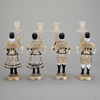 LJUSSTAKAR, 2 par, glas, Italien, 1900-talets mitt.