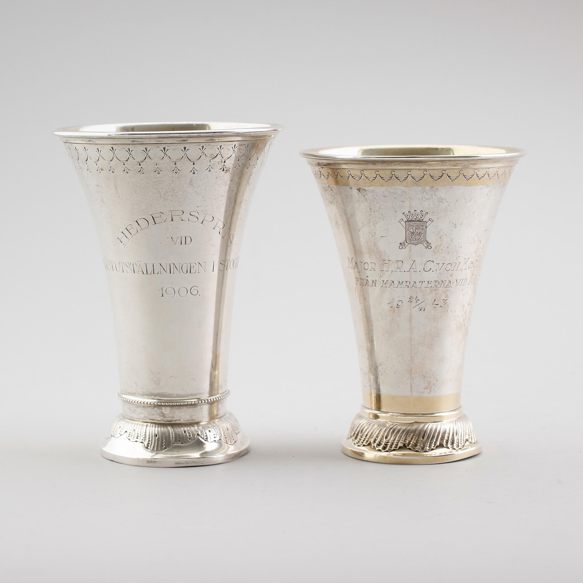 BÄGARE, 2 st, silver, svenska stämplar, 1900-tal. Vikt ca 395 gram.