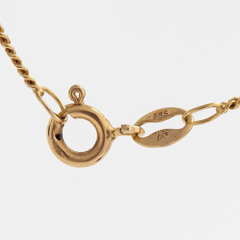 A 14K gold necklace with a locket and a syntetic ruby. Soviet Union.