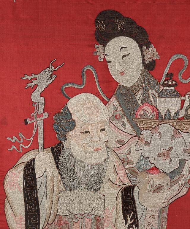 BRODERI på siden. Kina, Republik, tidigt 1900-tal.