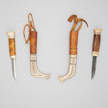 Lars Olov Parfa, two reindeer horn Sami knives, signed.