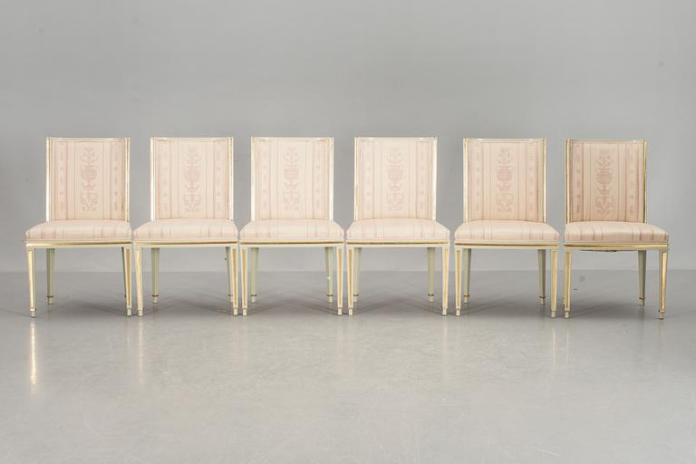 BORD samt STOLAR, 6 st. Carl Malmsten, ritad till Liljevalchs utställning 1928, tillverkad av NK.