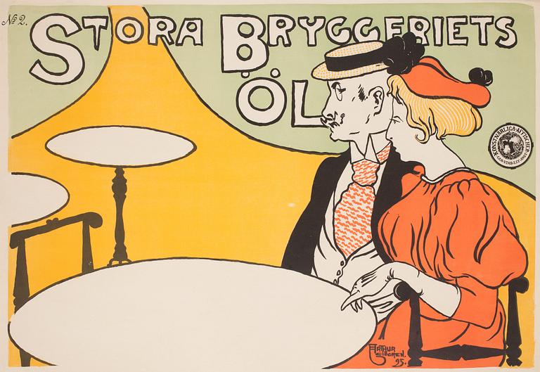 ARTHUR SJÖGREN, färglitografisk affisch, 1895, tryckt av Generalstabens Litografiska Anstalt, Stockholm.