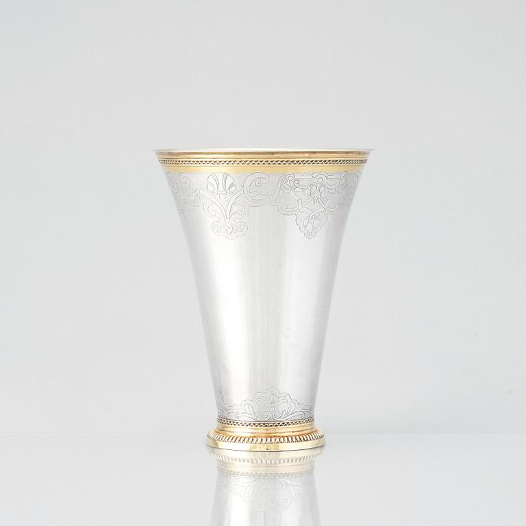 A Swedish 18th Century parcel-gilt silver beaker, mark of Berndt Falkengren, Visby (1737-1785).