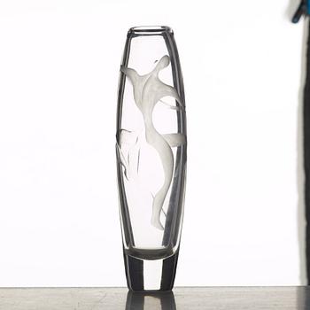 Vicke Lindstrand, an engraved glass vase, Kosta, Sweden 1950's.