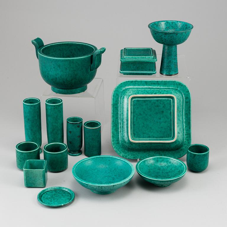 WILHELM KÅGE, 16 pieces of 'Argenta' stoneware, Gustavsberg.